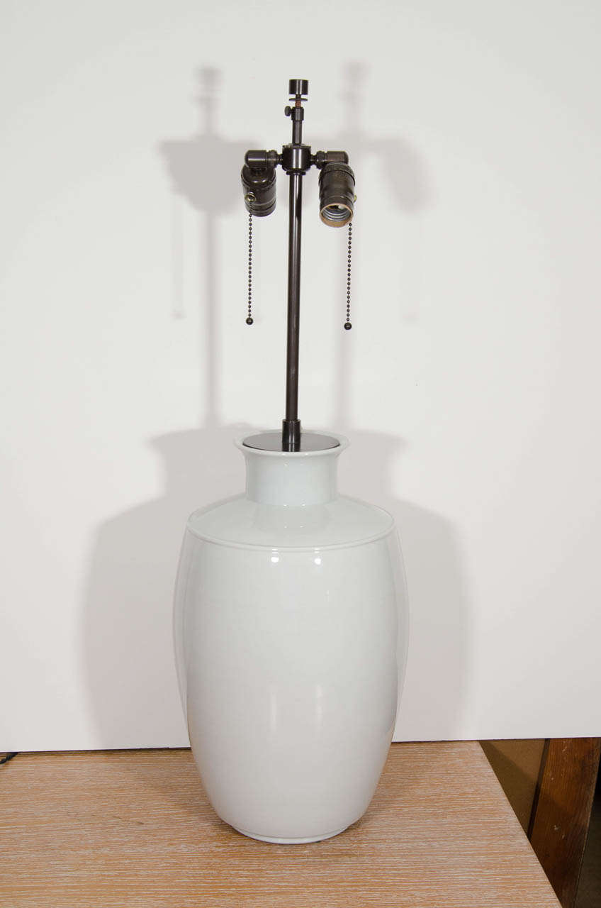 German ceramic vase lamp (white/blue glaze).
