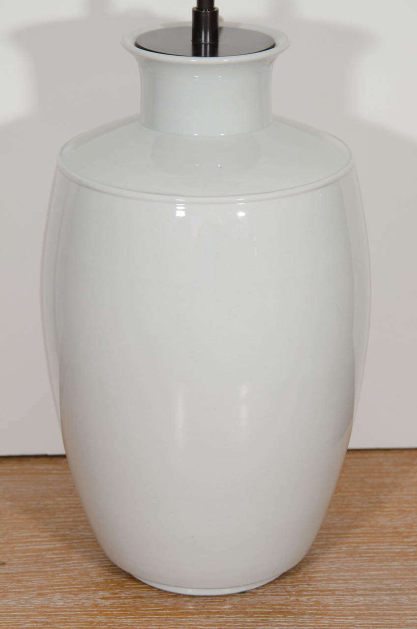 Mid-Century Modern German Ceramic Vase Lamp (White/Blue Glaze)