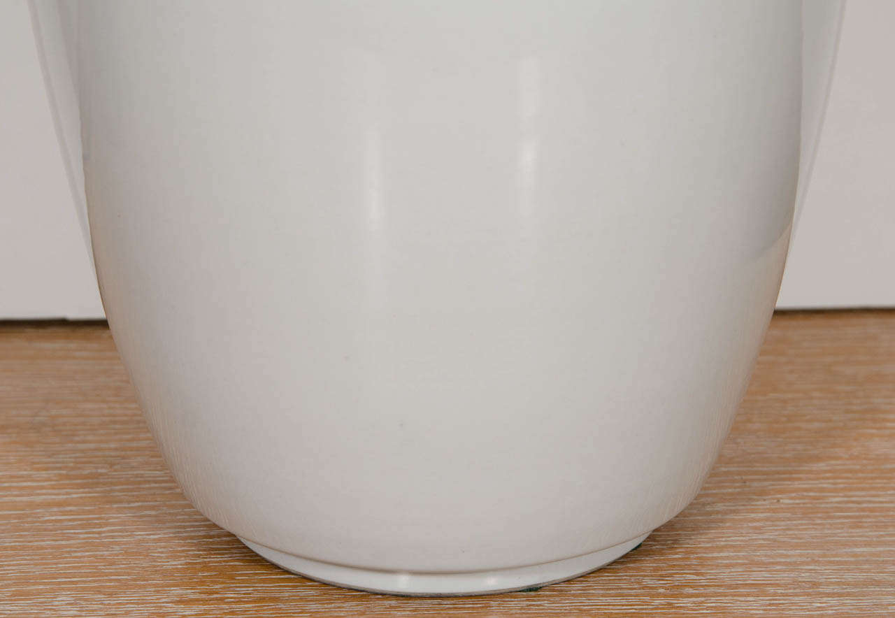 Mid-20th Century German Ceramic Vase Lamp (White/Blue Glaze)