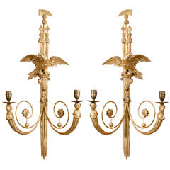 Pair of Federal Carved Eagle Wall Lights