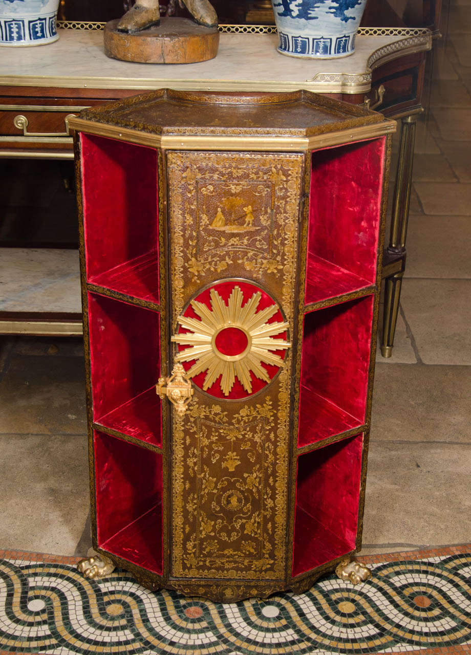 Unusual French Tooled Leather Covered Cabinet