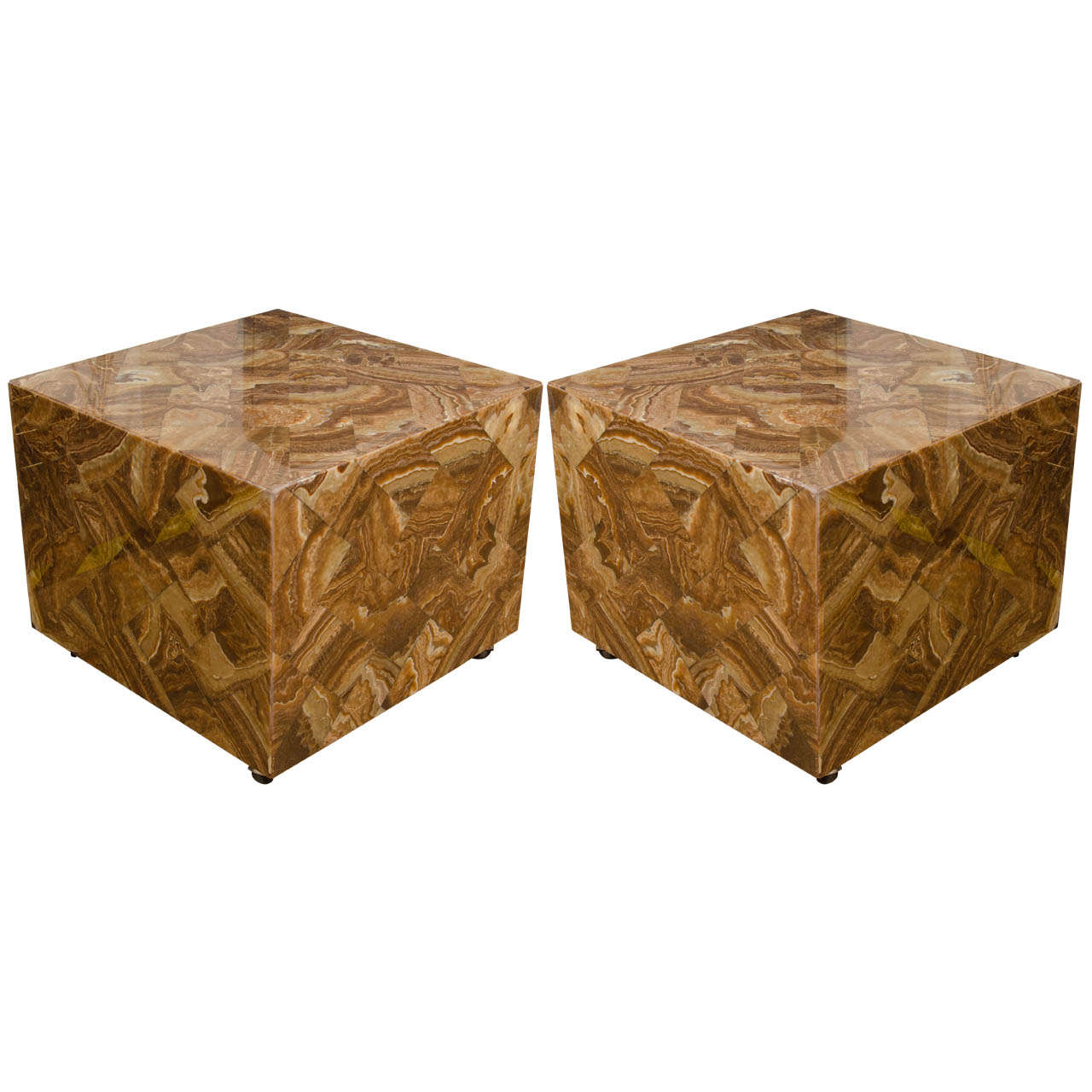 Pair of Onyx Cube Form Side Tables