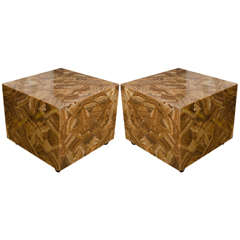 Pair of Onyx Cube Form Side Tables