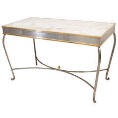 Stainless Steel And Brass Cabriole Desk With Marble Top