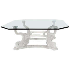 Sculpted Lucite Aquatic Motif Coffee Table with Octagonal Glass Top
