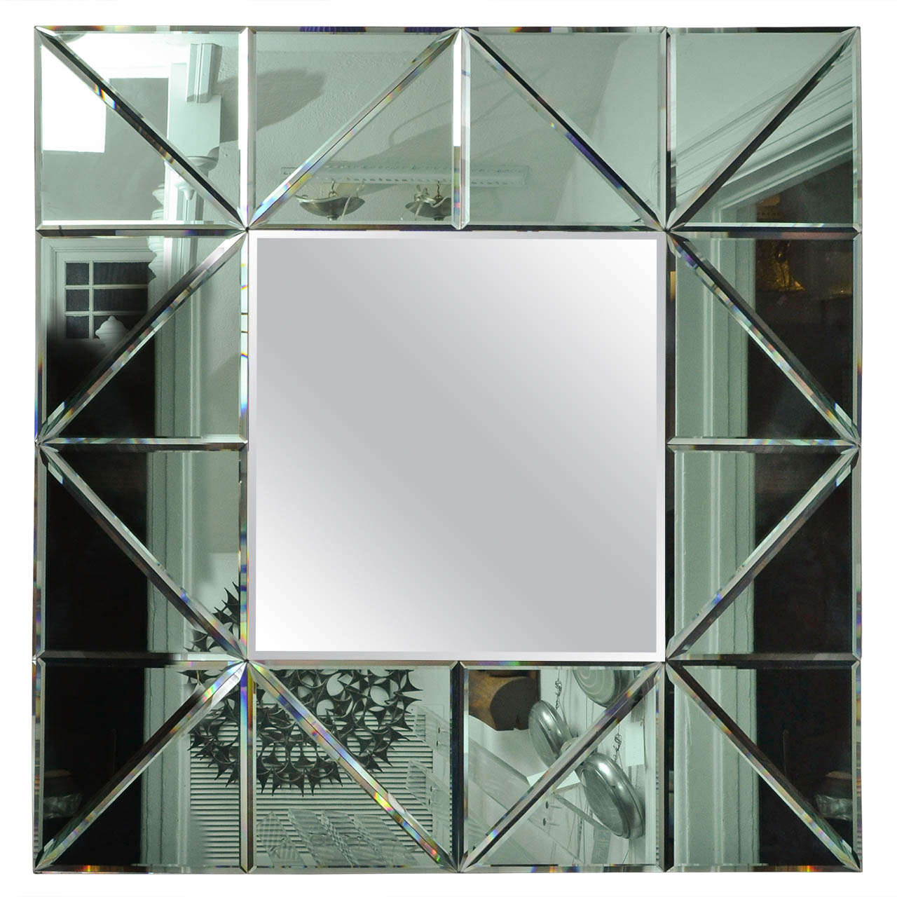 Green Glass Triangle Surround Bevel Mirror For Sale at 1stdibs