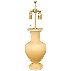 Glazed Pottery Lamp With Faux Ivory Trim