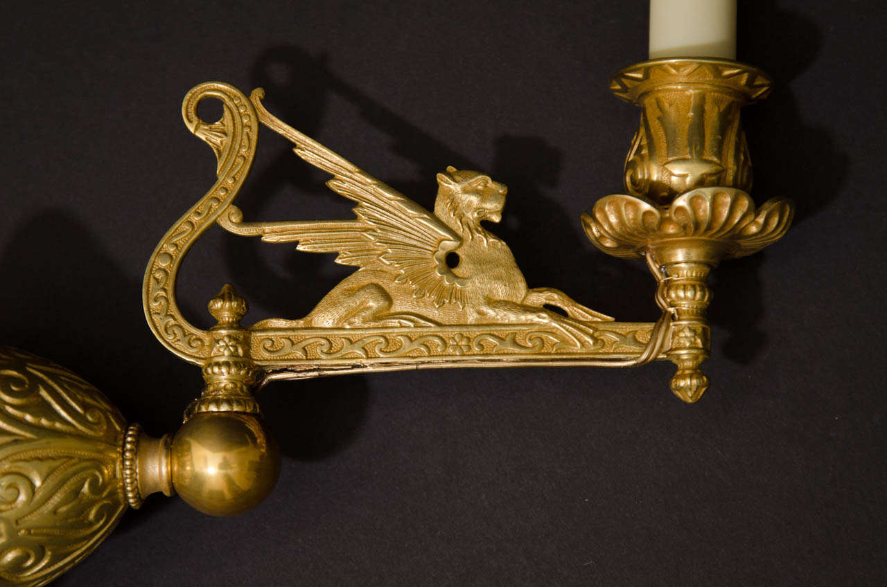British 19th Century Gilt Bronze Mythological Swing Arm Sconces For Sale
