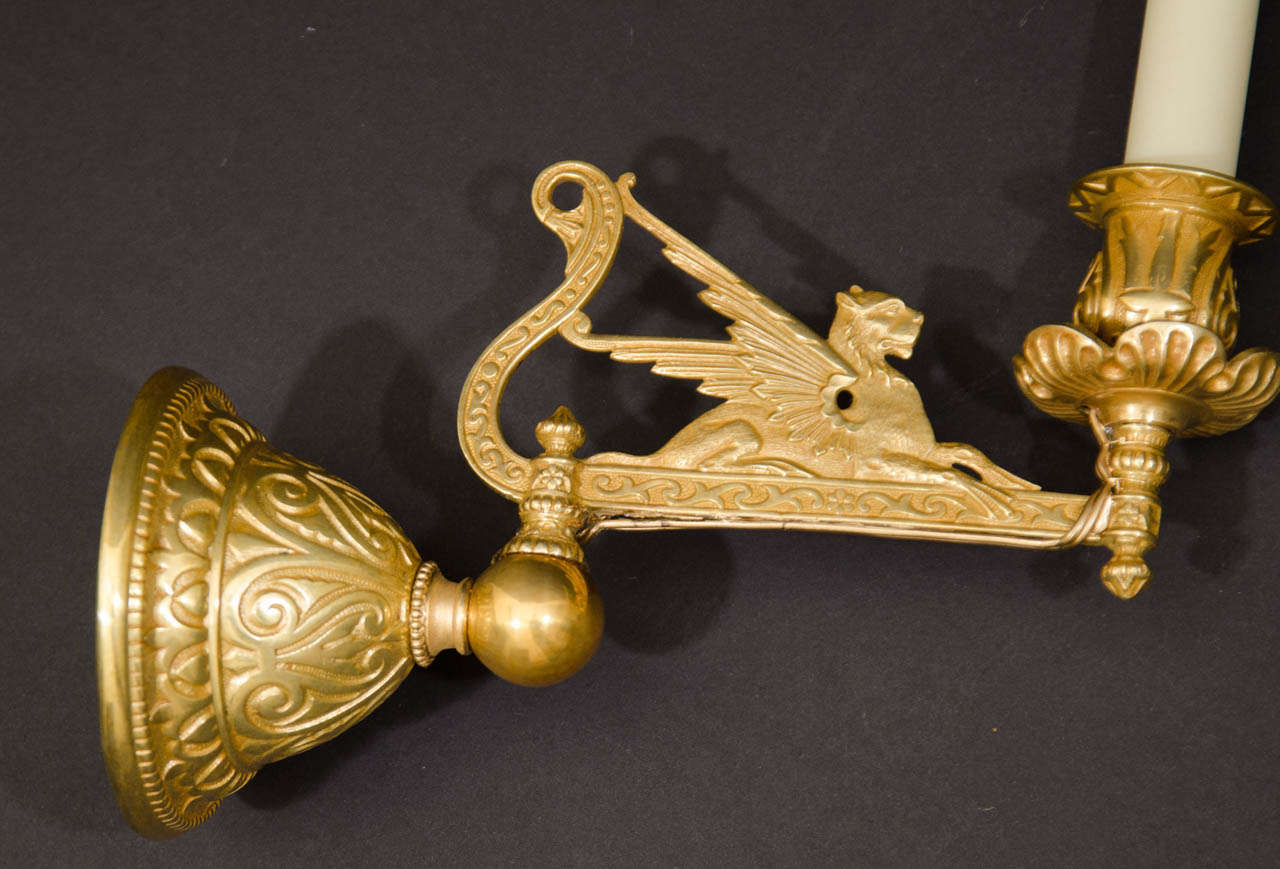 19th Century Gilt Bronze Mythological Swing Arm Sconces In Excellent Condition For Sale In New York, NY