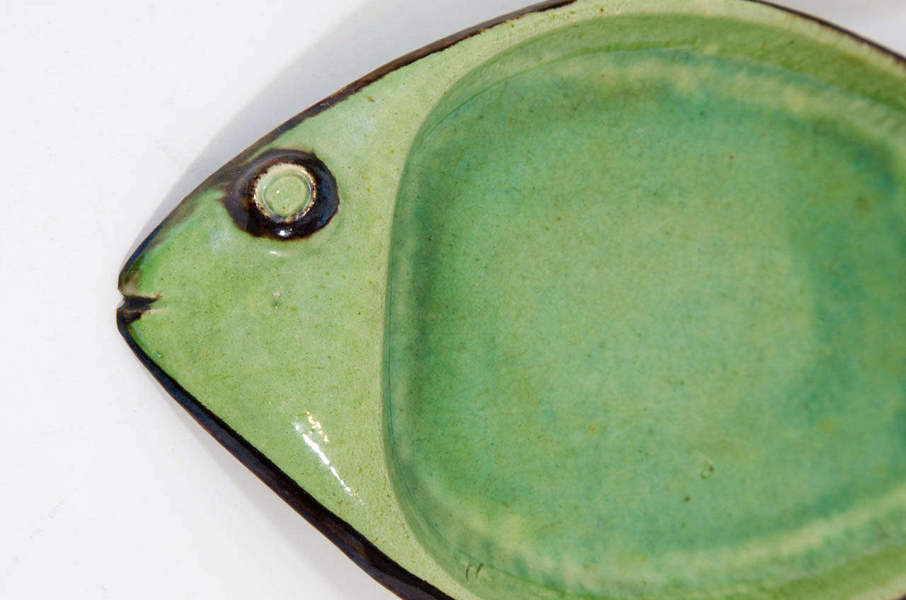 Ceramic Pair of Small Fish Platters by Etienne Noel