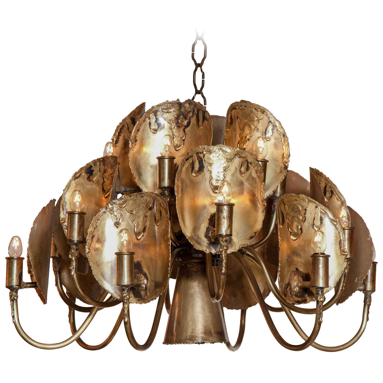 Chandelier, Brutalist, Brass