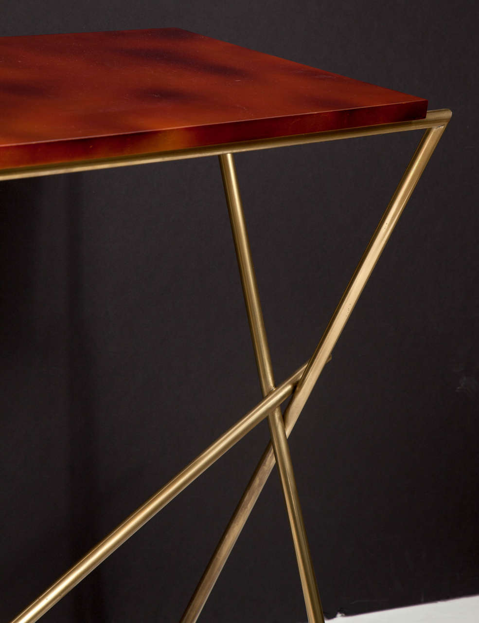 Pair of Brass Console with Lacquered Wood Top In Excellent Condition For Sale In New York, NY