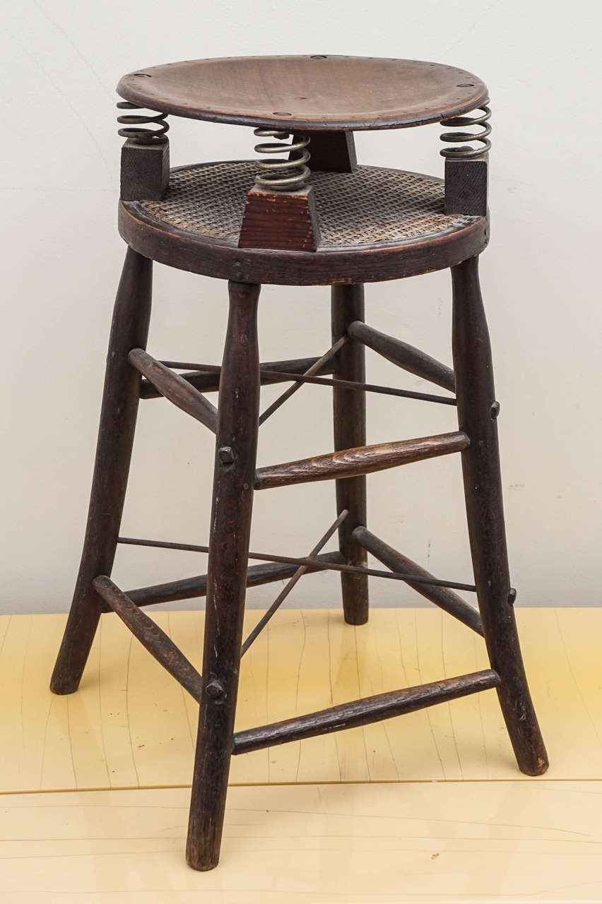 Folk Art Wonderful Stool with Bicycle Springs For Sale