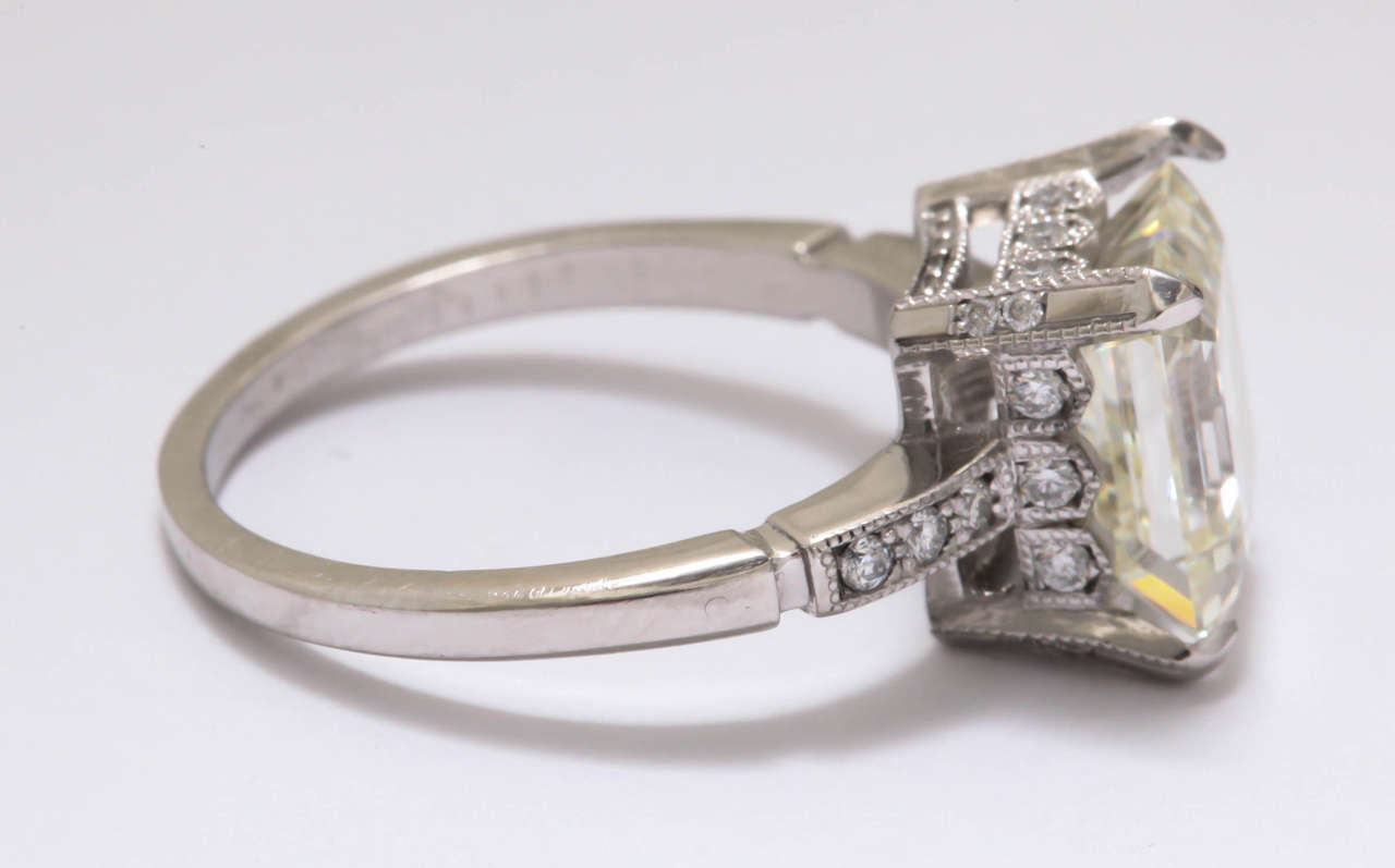Vintage Cher Or Emerald Cut 3 5 Carat Diamond Platinum Engagement Art Deco Vintage Cher Or Emerald Cut 3 5 Carat Diamond Platinum Engagement Ring For
