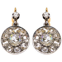 Antique French Rose Diamond Earrings in White Gold