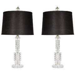 Elegant Pair of 1940s Hollywood Cut Glass Table Lamps