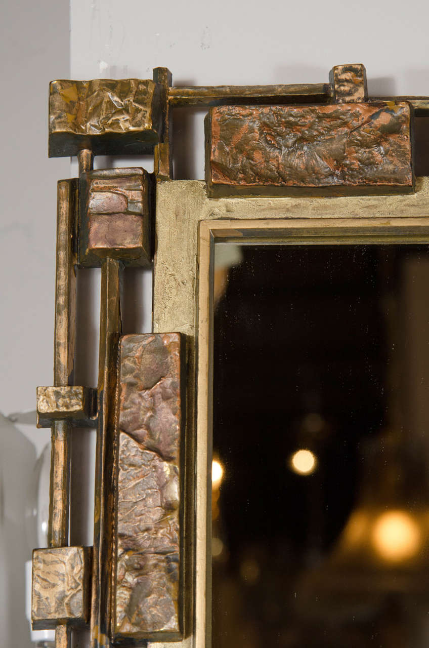 Mid-Century Modern Mid-Centuy Modernist 'Syroco' Brutalist Mirror with Gilt Detailing
