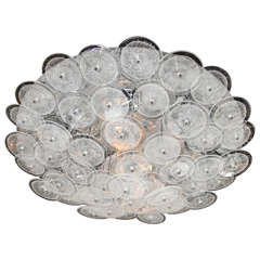 Mid-Century Modern Flush Mount Chandelier with Handblown Murano Glass Discs 2