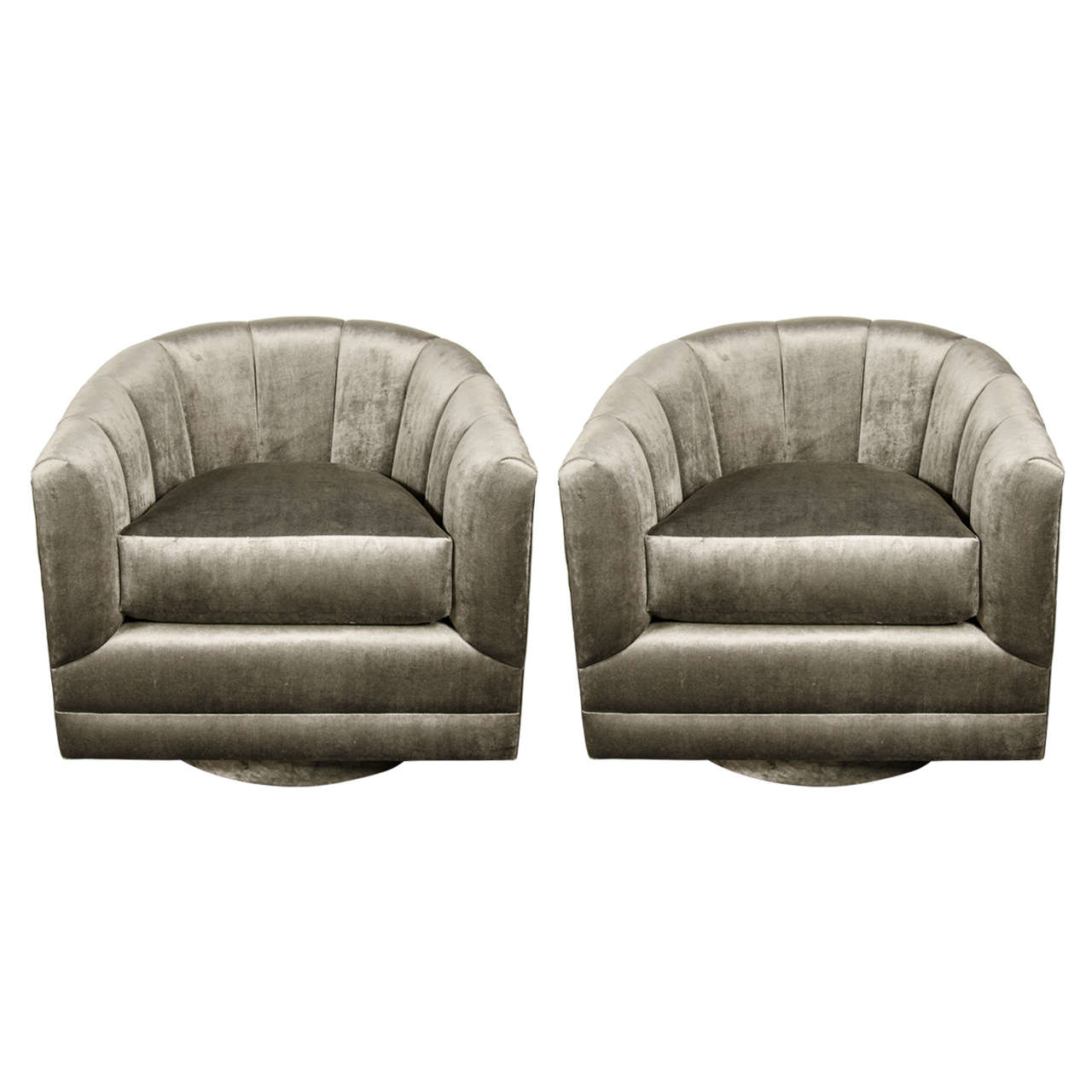 Pair of Mid-Century Modernist Channel Back Swivel Chairs by Milo Baughman