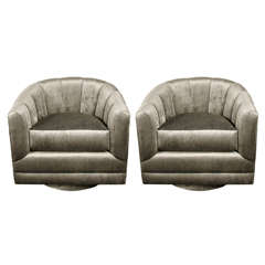 Pair of Mid-Century Modernist Channel Back Swivel Chairs by Milo Baughman