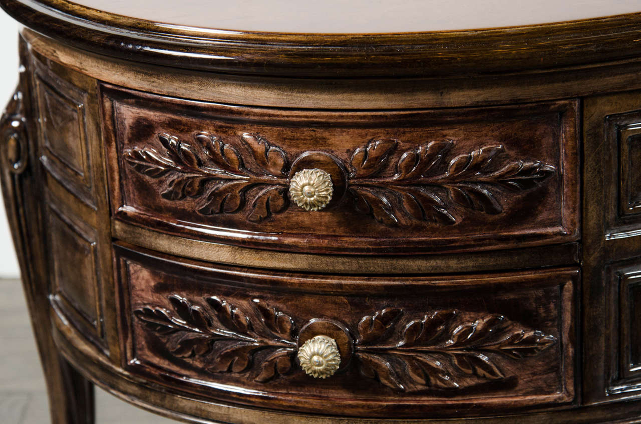 American Elegant 1940s Hollywood Kidney Shaped Cocktail Table with Hand-Carved Detailing