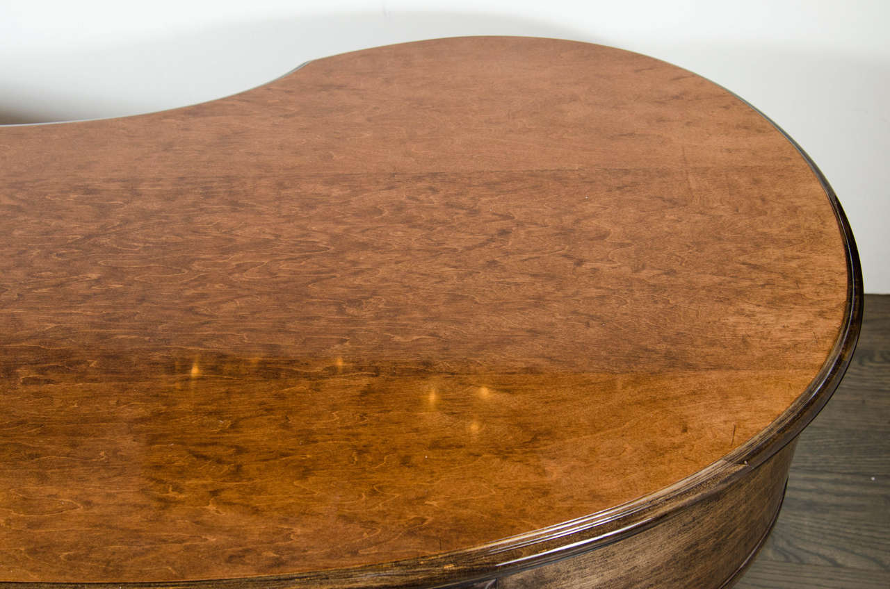 Elegant 1940s Hollywood Kidney Shaped Cocktail Table with Hand-Carved Detailing 1