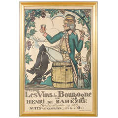 1916 French Wine Poster, "Les Vins de Bourgogne" by Guy Arnoux