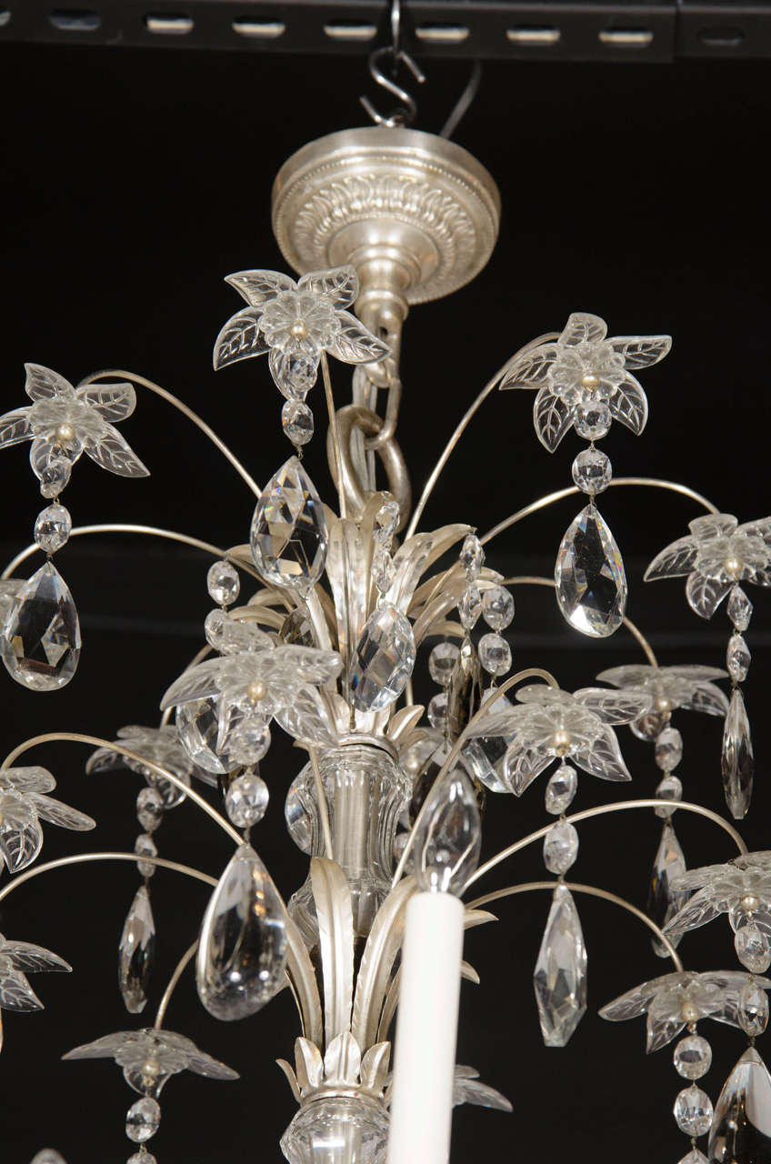 French Hollywood Regency Style Silvered Bronze & Cut Crystal Chandelier