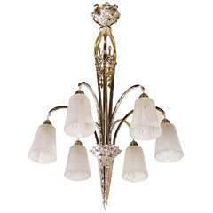 Exquisite Art Deco Nickeled Bronze Chandelier by Muller Frères 8