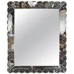 Gorgeous 1940s Hollywood Scalloped and Reverse Etched and Beveled Mirror