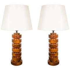 Pair of Mid-Century Stacked Wood Table Lamps