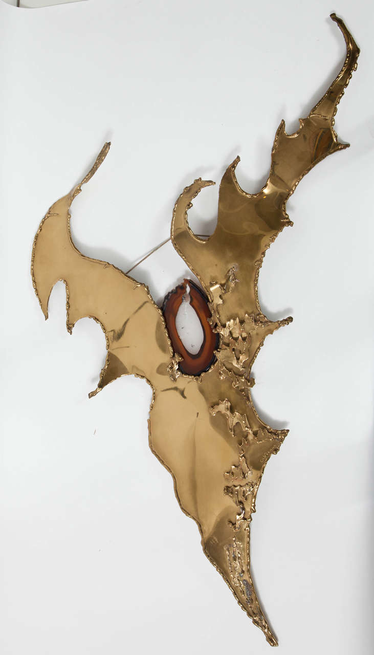 Wall sculpture by Chantal Vienne, brass and agate, signed by the artist.