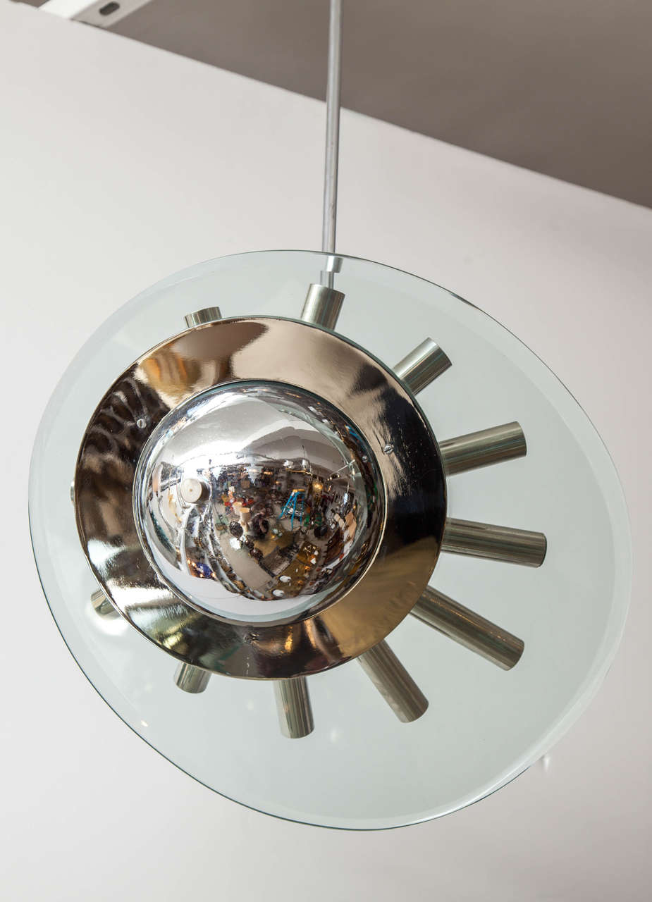 Kronleuchter aus Chrom und Glas im Stil von Fontana Arte (Moderne der Mitte des Jahrhunderts) im Angebot