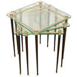 A Set of Three Brass and Glass Small Tables. A Set of Three Brass and Glass Small Tables.
