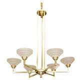 Bronze Chandelier with Frosted Stepped Glass