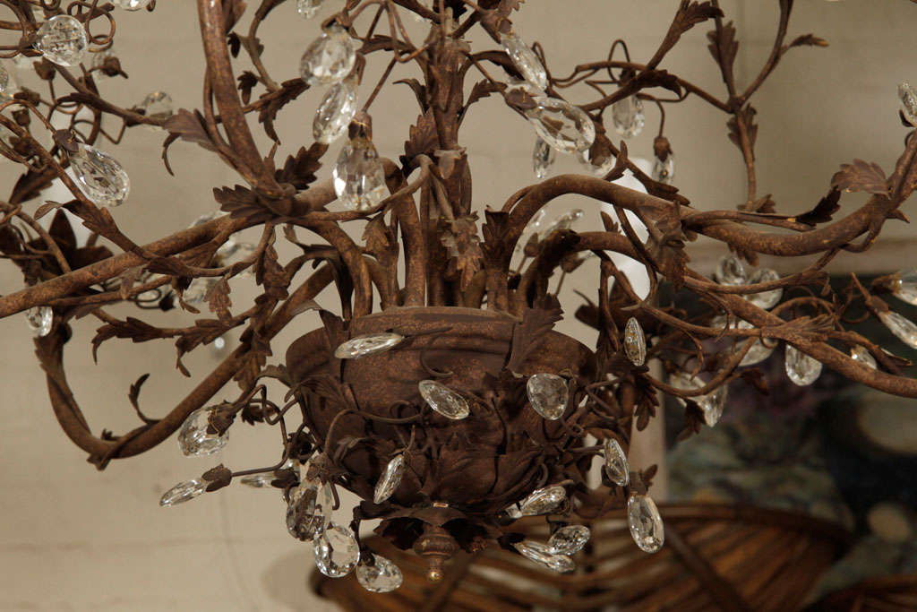Iron and Crystal Chandelier in Vine and Leaf Motif