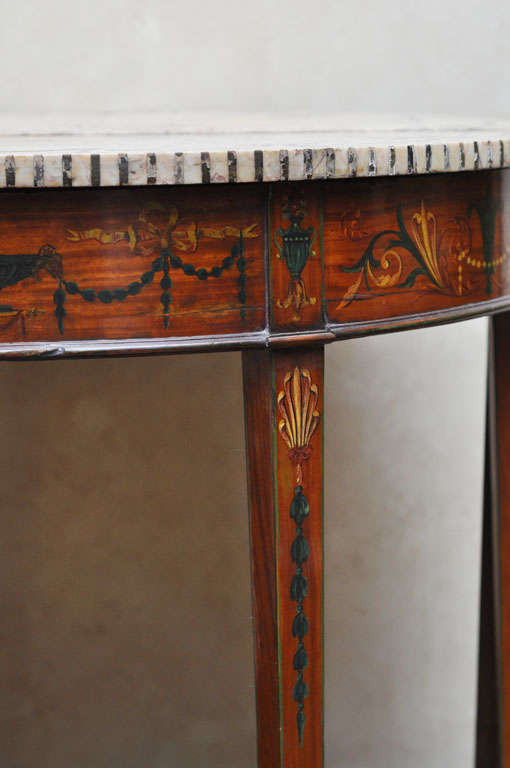 Pair of Edwardian Sheraton Revival Pietra Dura Marble Demilune Tables, England For Sale 2