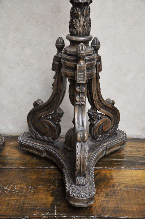 Pair of Neoclassical Style Floor Standing Carved Torchiere Pedestals, Italy 1880 For Sale 2