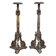 Antique Pair of Neoclassical Style Floor Standing Carved Torchiere Pedestals, Italy 1880