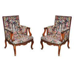 Pair of Transitional Style French Petit and Gros Point Needlepoint Bergères 8