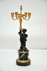19th Century Pair of Patinated Bronze Putti Five-Light Candelabras, France, 1880 For Sale