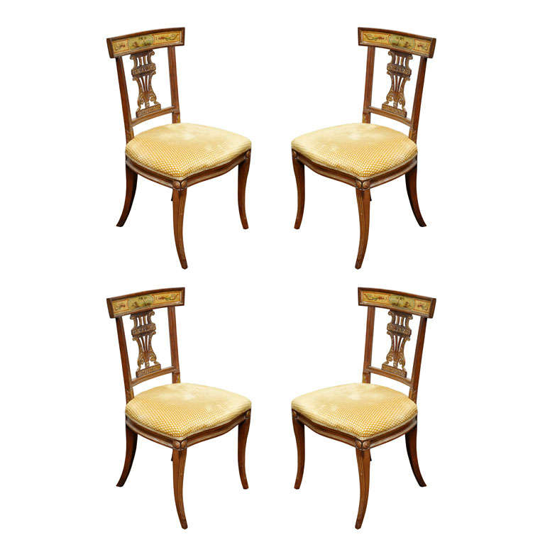 Set of Four Italian Empire Painted Klismo Side Chairs, Italy, 1890 For Sale