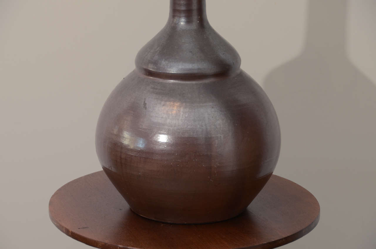 Unknown Chestnut Brown Glazed Ceramic Gourd Lamp