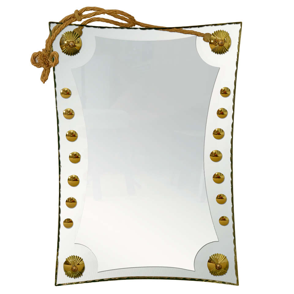 Italian Rectangular Cut and Gilt Glass Mirror For Sale