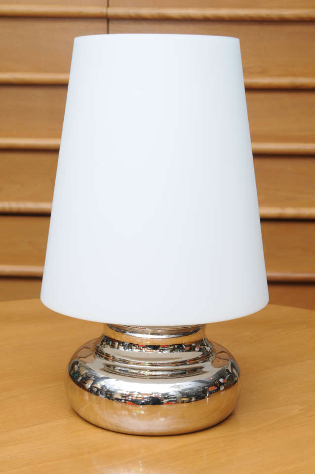 Mid-Century Modern Large Op to Pop Italian Satin Glass and Nickel Table Lamp
