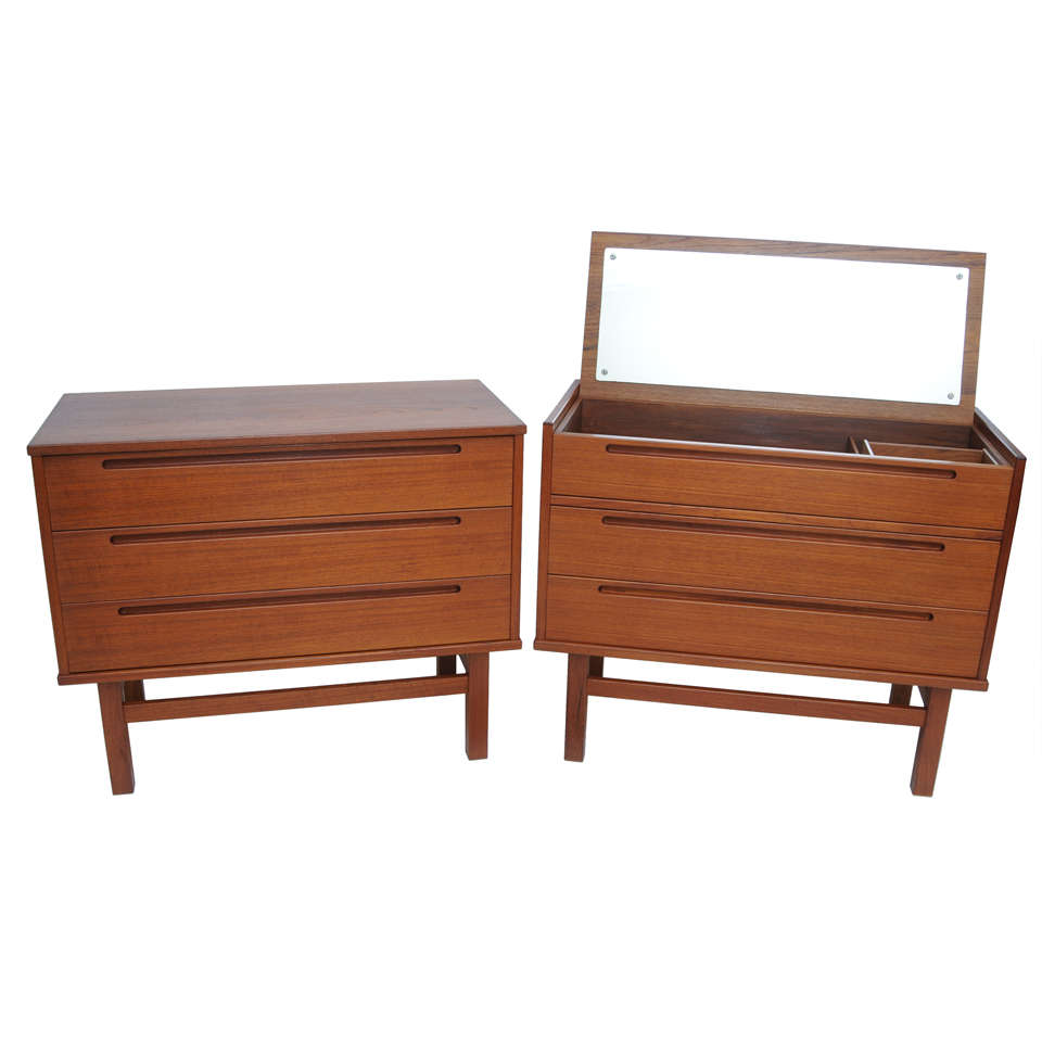 PAIR Nils Jonsson Teak Chests and Vanity Table at 1stDibs