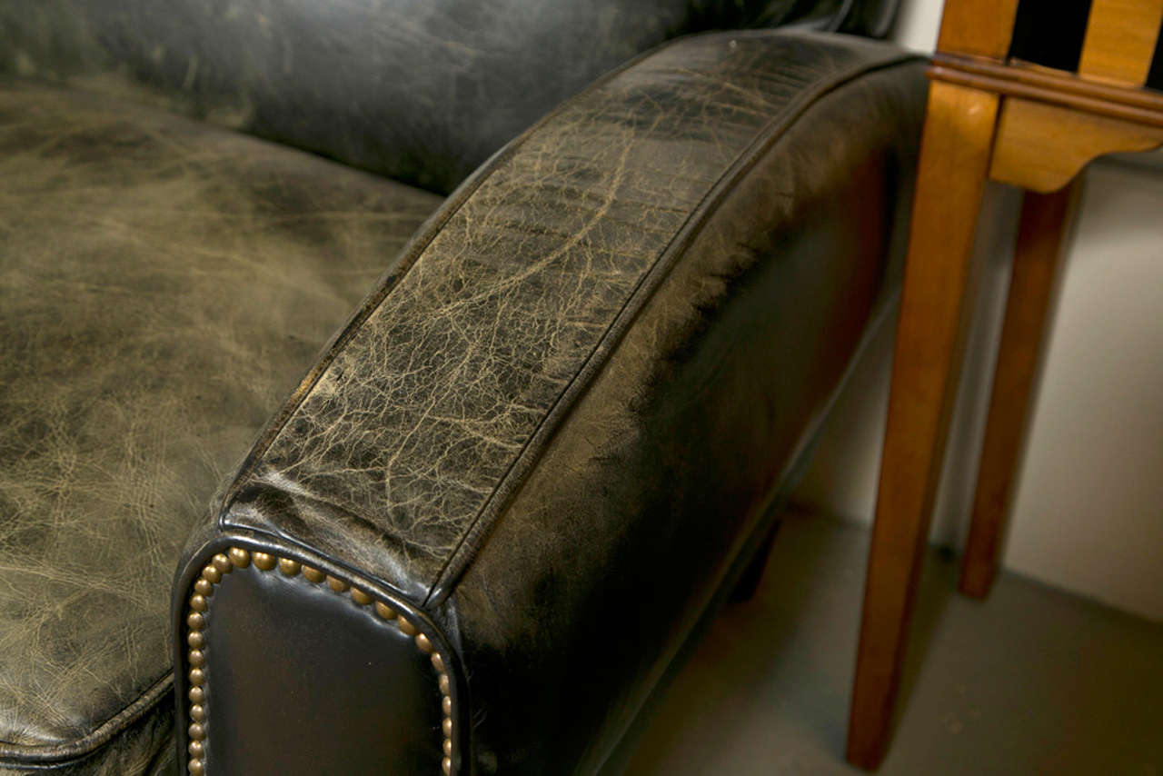 20th Century Mid-Century Modern Art Deco Style Leather Sofa