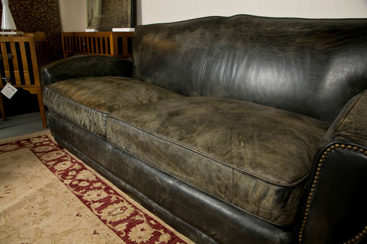 American Mid-Century Modern Art Deco Style Leather Sofa