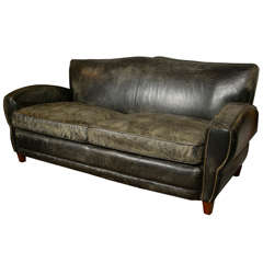 Vintage Mid-Century Modern Art Deco Style Leather Sofa