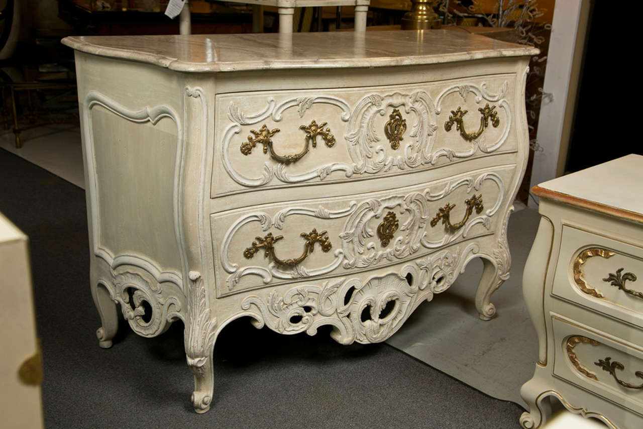 French Regency Style Commode / Dresser / Chest Faux Marble Top by Maison Jansen In Good Condition In Stamford, CT